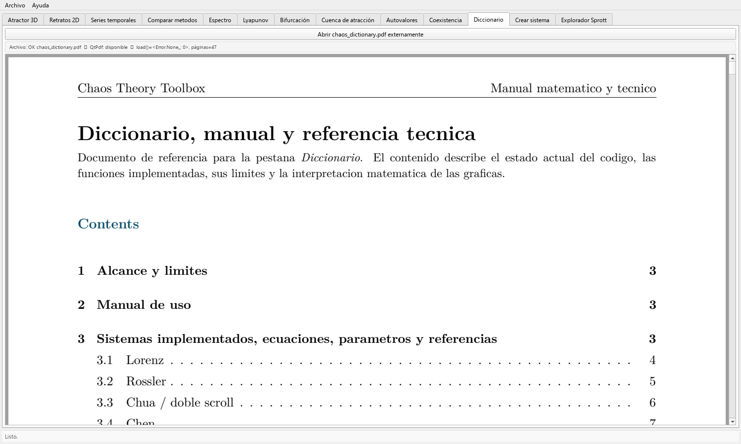 Pestaña de diccionario de Toolbox Chaos mostrando la referencia PDF incluida